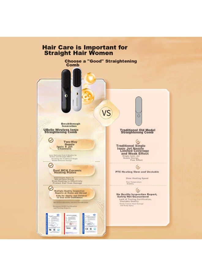 Ubelle Wireless Straightening Brush, 5 Billion Negative Ions, Hair Protection, Non-damaging, Portable, Dual-use For Straightening And Curling, Egg Roll Brush, Straightening Iron, Hair Styling Comb - Image 3