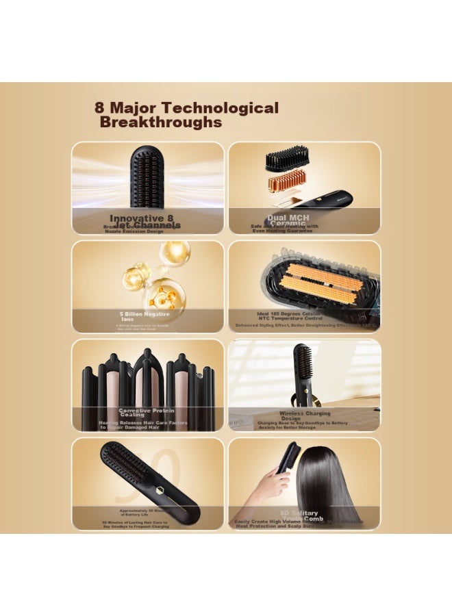 Ubelle Wireless Straightening Brush, 5 Billion Negative Ions, Hair Protection, Non-damaging, Portable, Dual-use For Straightening And Curling, Egg Roll Brush, Straightening Iron, Hair Styling Comb - Image 2