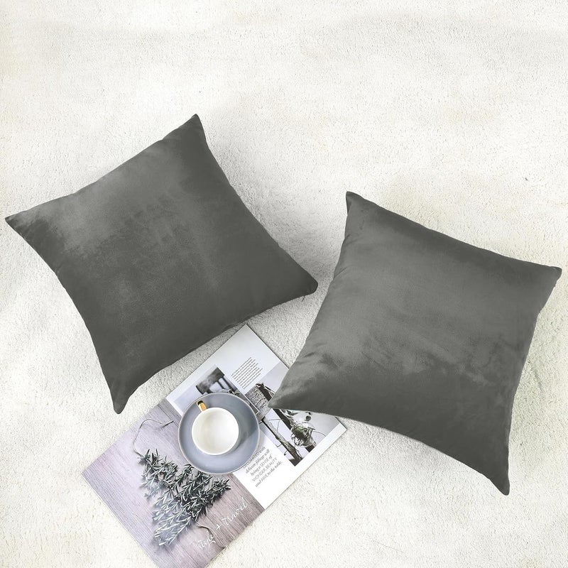 NiNi ALL Decorative Throw Pillow Covers Velvet 22x22 Inch Dark Grey Pack of 2 Cushion Covers Soft for Couch Sofa Bedroom Living Room Outdoor - Image 2