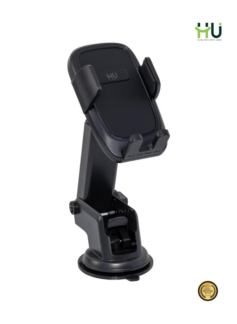 H U Car Phone Holder with Suction Cup, Windshield & Dashboard Mount, 360° Rotation, Adjustable Telescopic Arm, Universal - Image 4