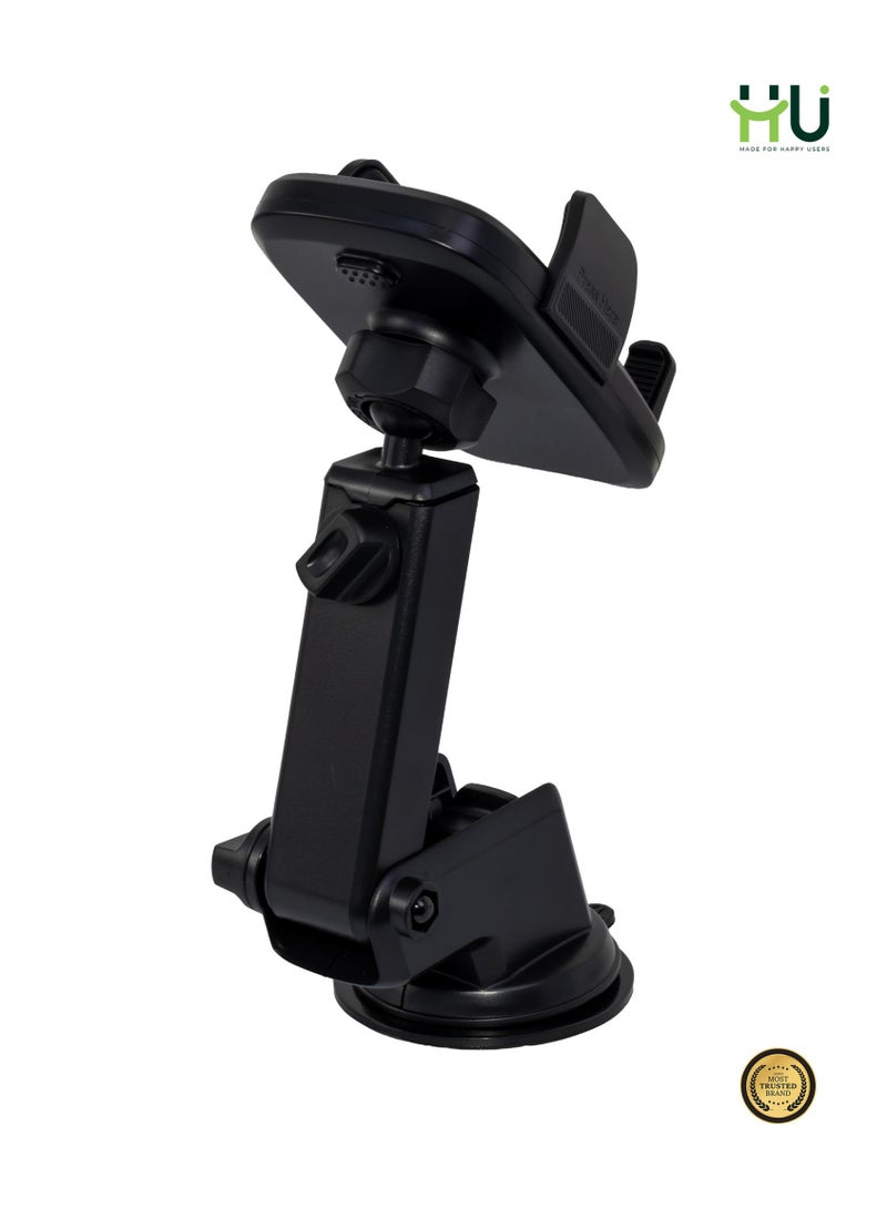 H U Car Phone Holder with Suction Cup, Windshield & Dashboard Mount, 360° Rotation, Adjustable Telescopic Arm, Universal - Image 3