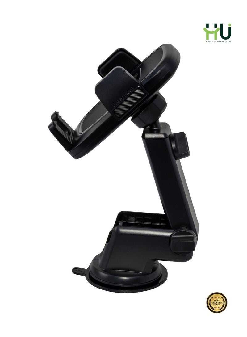 H U Car Phone Holder with Suction Cup, Windshield & Dashboard Mount, 360° Rotation, Adjustable Telescopic Arm, Universal - Image 2