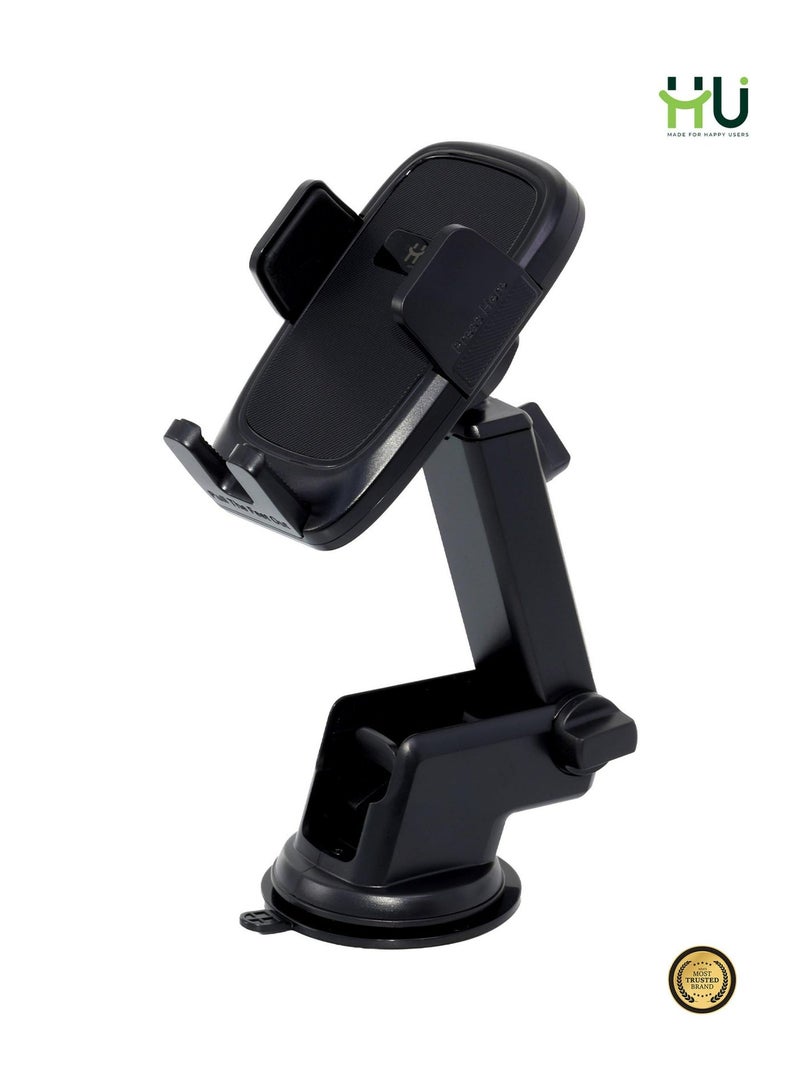 H U Car Phone Holder with Suction Cup, Windshield & Dashboard Mount, 360° Rotation, Adjustable Telescopic Arm, Universal - Image 1