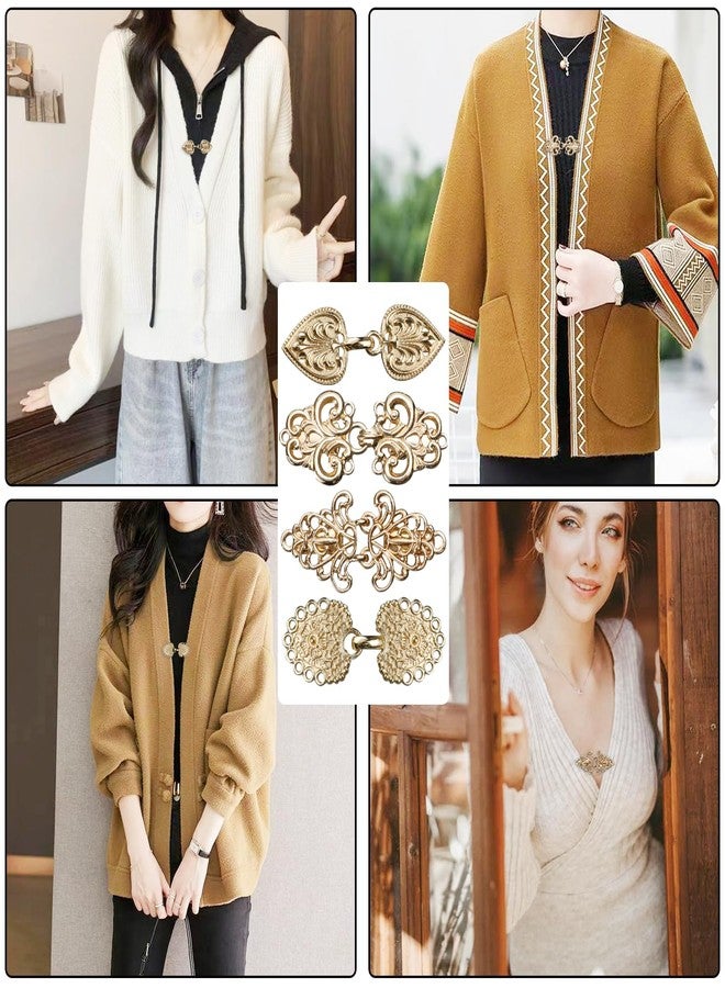 Abvsdu 4 Pieces Vintage Sweater Clips, Sweater Clip for Cardigans to Hold Sweater Together, Shawl Collar Clasp Dress Shirt Brooch Clip&dress Clips Back Cinch (Gold) - Image 4