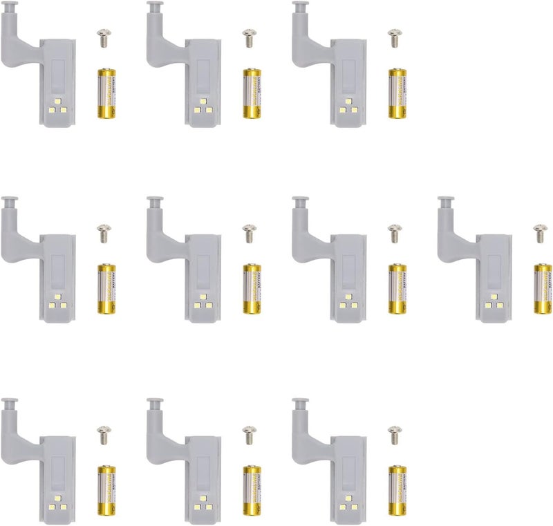 Cupboard Hinge LED Light, 10 Set Smart Touch Induction Cabinet Light for Kitchen Cabinet Under Wardrobe Lamp for Closet (White Light + Battery) - Image 1
