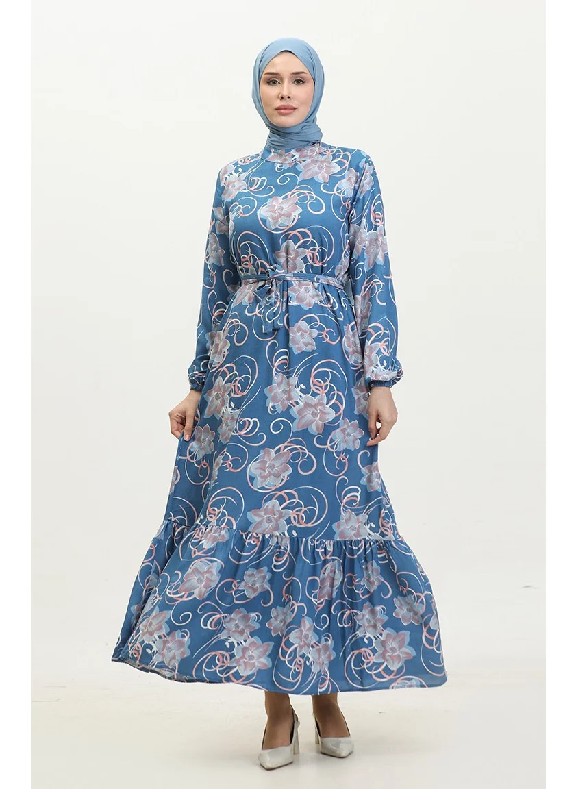 Sefa Merve Floral Belted Dress 0373-03 Indigo