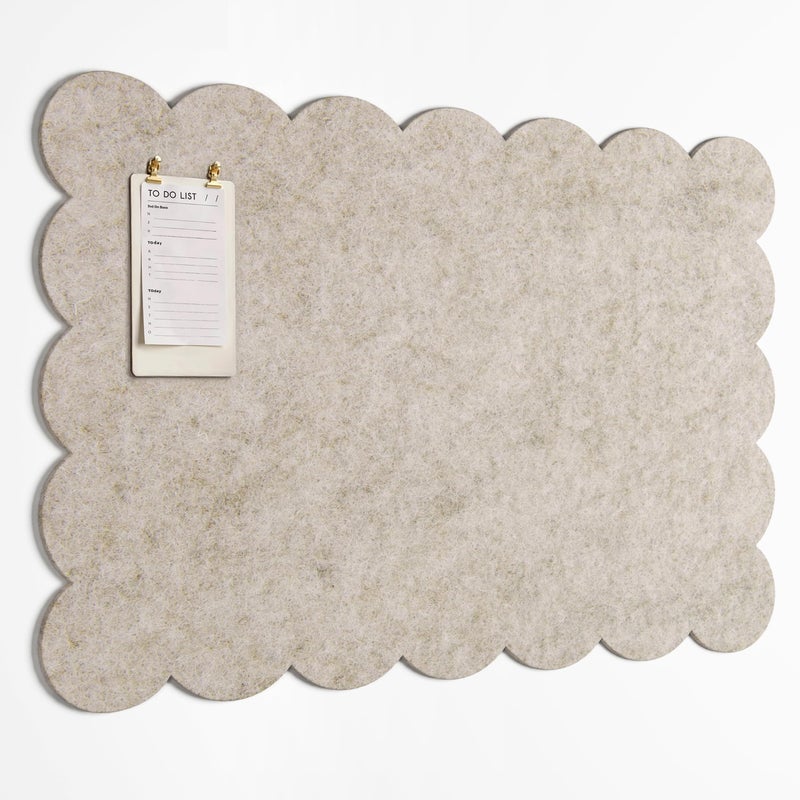 Orelle Scalloped Felt Bulletin Board | 35 x 23â€ | Foldable Peel and Stick Felt Board for Wall | Alternative Cork Board for Office, Message Board, Kids Art Display | Beige - Image 1