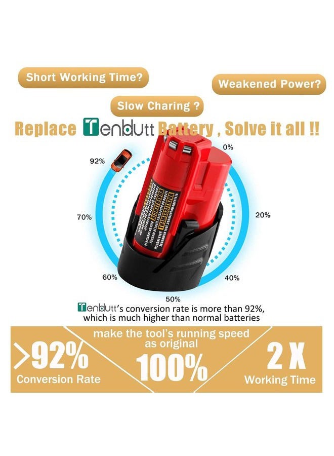TenHutt 4Packs 12V 3.0Ah Li-Ion Battery Replacement for Milwaukee M-12 Battery 48-11-2401 48-11-2412 48-11-2440 48-11-2425 48-11-2450, Compatible with Milwaukee 12-Volt Cordless Power Tools/Heated Jacket - Image 4