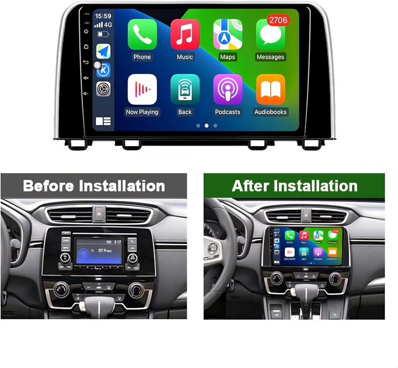 فيريكس شاشة أندرويد للسيارة هوندا CR-V 2017-2022 مع وايرلس أبل كاربلاي وأندرويد أوتو، نظام ملاحة GPS، بلوتوث، واي فاي، وكاميرا خلفية AHD مضمّنة (8+128GB كاربلاي 8 نواة) - Image 2