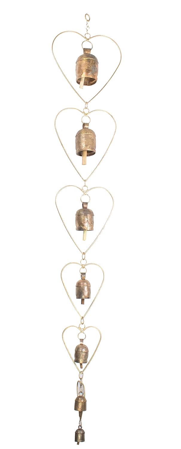 Ethnics of Kutch Ethnics of Kutch Hand Made Metal Bells Wrought Iron CopperZinc Coated Home Dcor Chimes Cow Bell SA RE GA MA Heart Bell 8 Bells 120 cms Length Colour Copper BEL0062