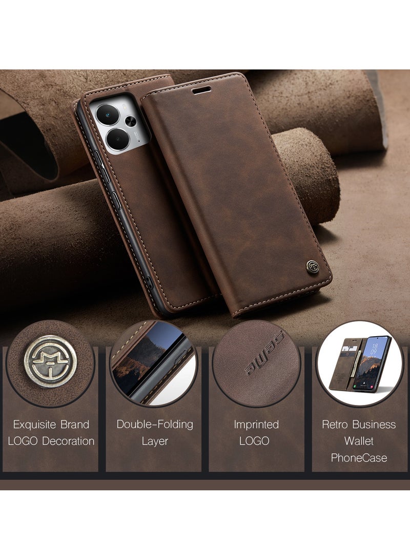 CaseMe Phone Case Luxury PU Leather Design 013 Flip Cover Card Slot Holder Cover For Realme 14T/Realme 14 5G (Coffe) - Image 2