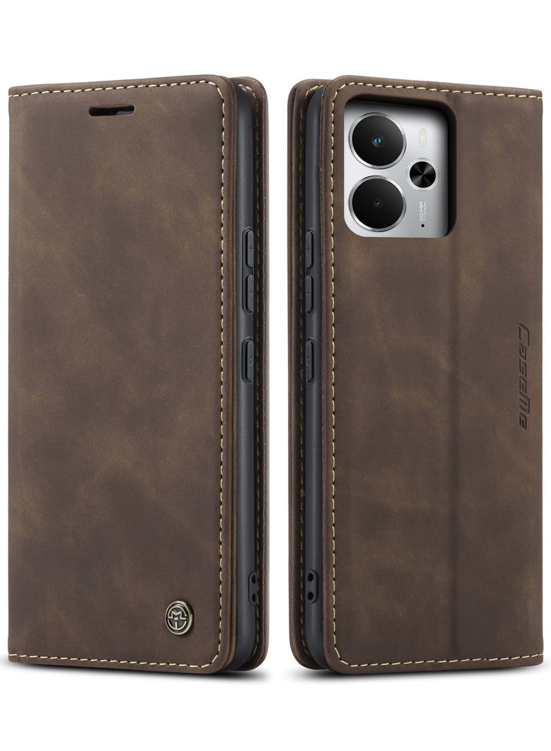 CaseMe Phone Case Luxury PU Leather Design 013 Flip Cover Card Slot Holder Cover For Realme 14T/Realme 14 5G (Coffe) - Image 1