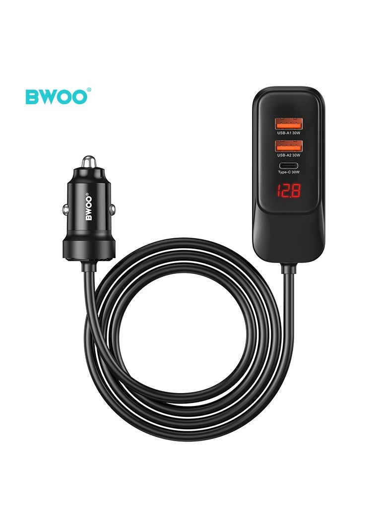 BWOO Pd 30W + Qc 30W Four-Port Expansion Car Charger Black - Image 2