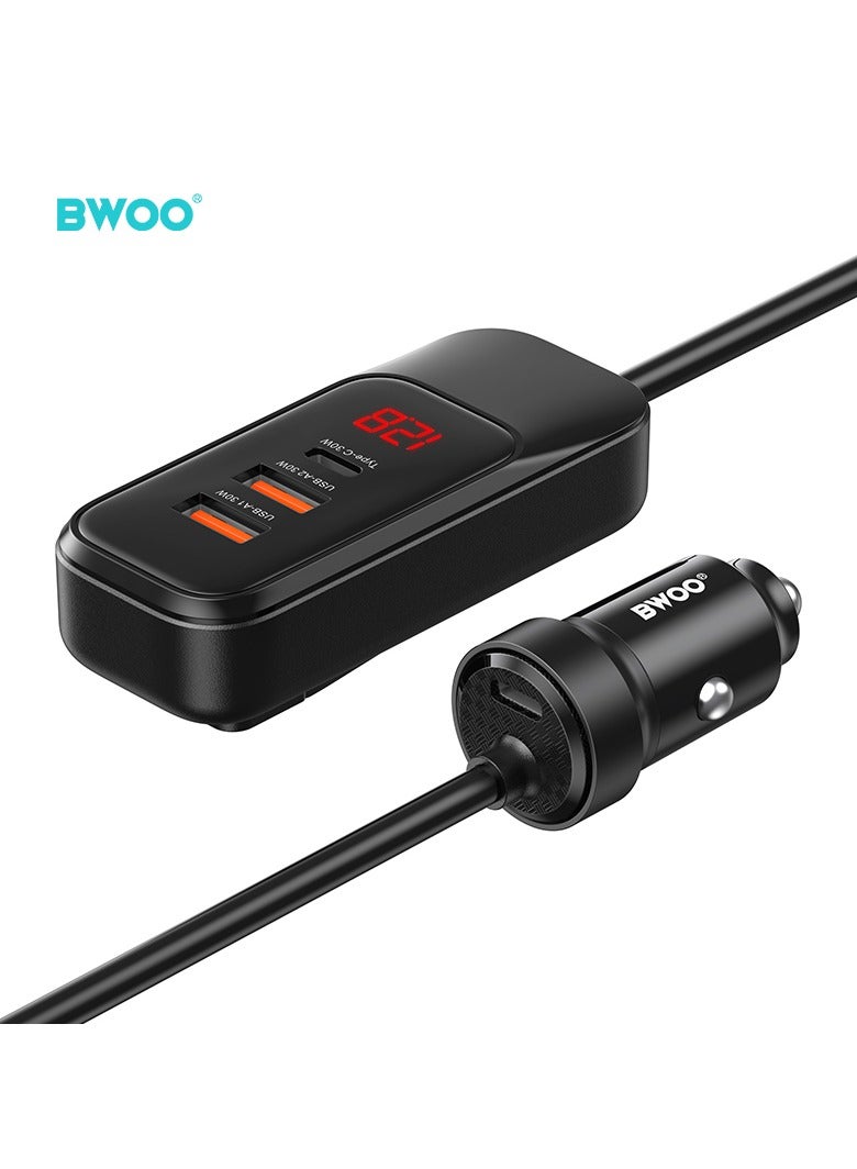 BWOO Pd 30W + Qc 30W Four-Port Expansion Car Charger Black - Image 1