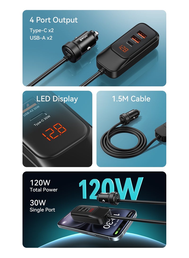 BWOO Pd 30W + Qc 30W Four-Port Expansion Car Charger Black - Image 5
