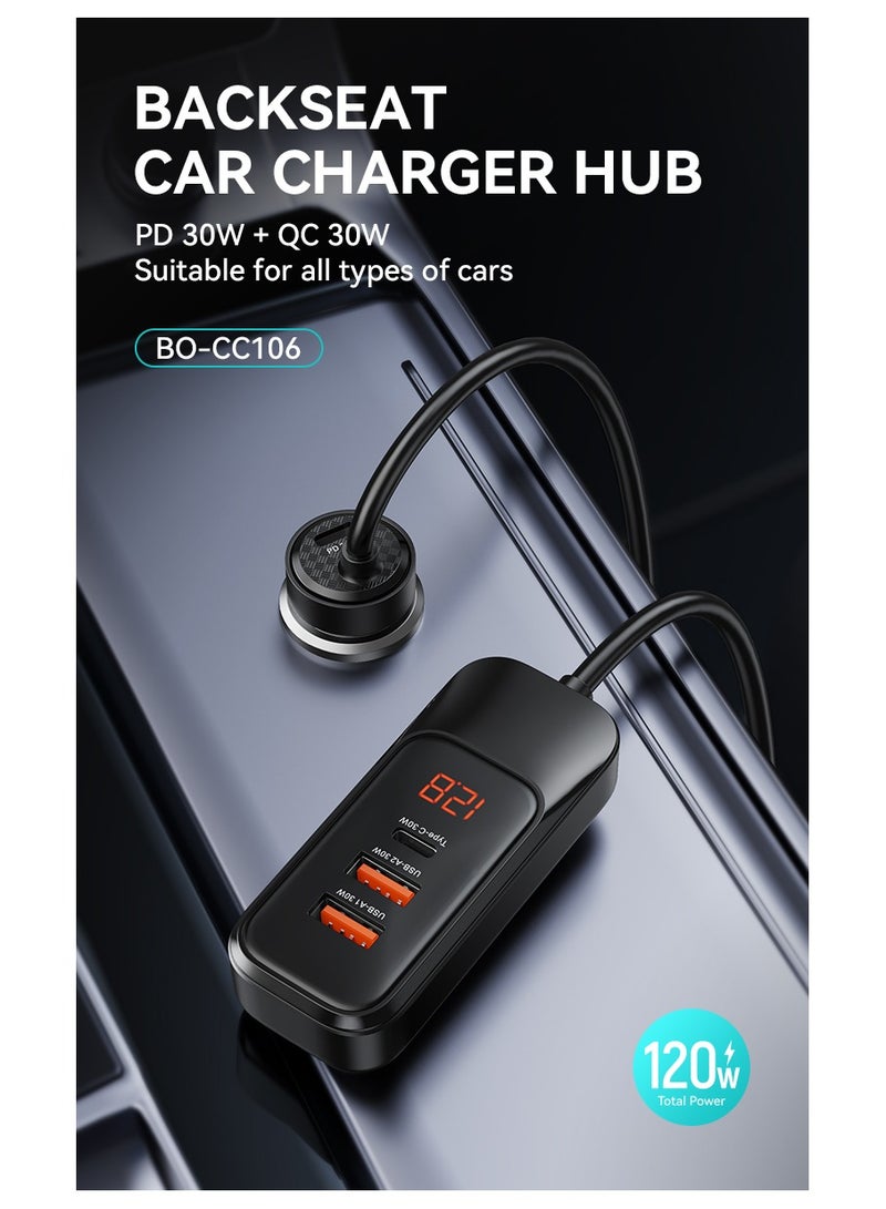 BWOO Pd 30W + Qc 30W Four-Port Expansion Car Charger Black - Image 4