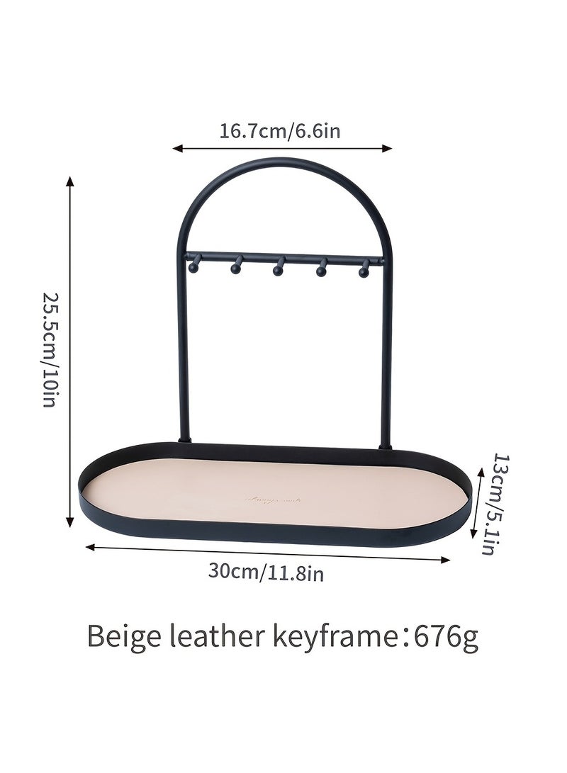 Modern Metal Key Holder and Organizer - Oval Entryway Tray with Hooks for Keys Watches Jewelry - Durable Bathroom Desk Countertop Storage -  Minimalist Design - Image 5