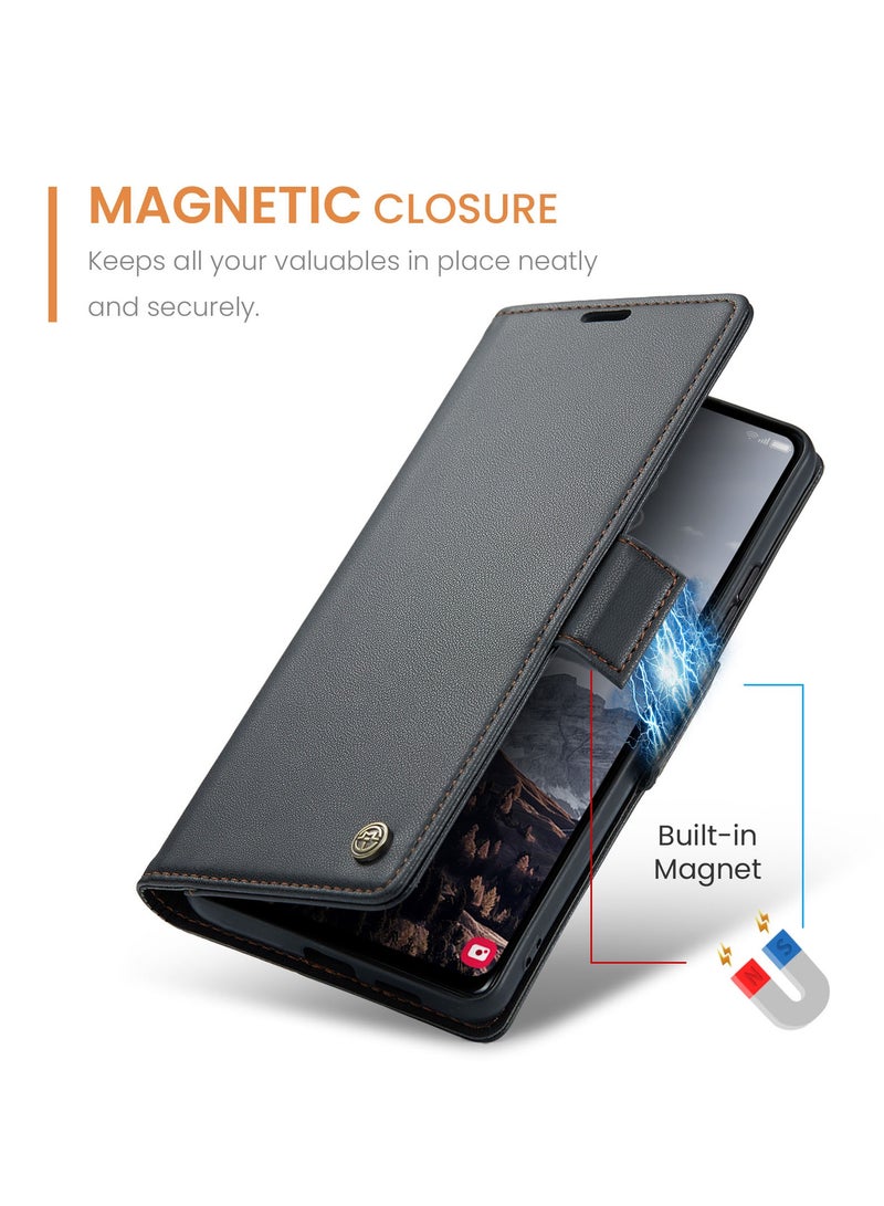 CaseMe For Samsung Galaxy S24 FE Cover, Soft PU Leather Shockproof Mobile Phone Wallet Case, Full Body Protective Flip Cover Magnetic Adsorption Back Cover - Image 3