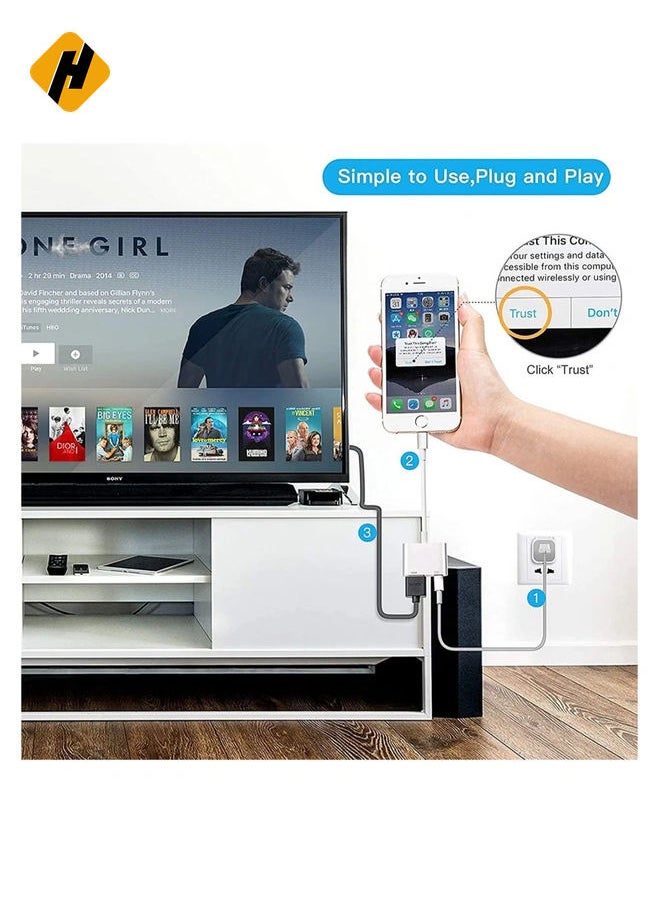 MFi Certified] Lightning to HDMI, Lightning to 1080P Audio Digital AV Adapter, 4K Video HDMI Sync Screen Connector with Charging Port for iPhone 11/XS/XR/X/8 7, iPad on HD TV/Monitor/Projector