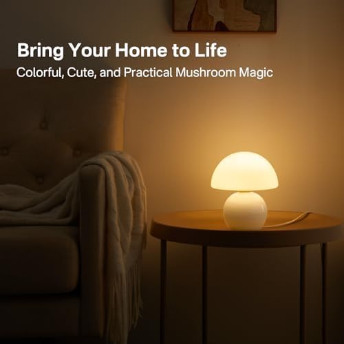 Dawnwake Mushroom Lamp Table Lamp for Bedroom,Desk Bedside Small Lamps for Living Room Night Stands,Mushroom Decor Cute Mini Modern Mid Century Lamps,Unique Aesthetic Home Living Room Decor(White) - Image 2
