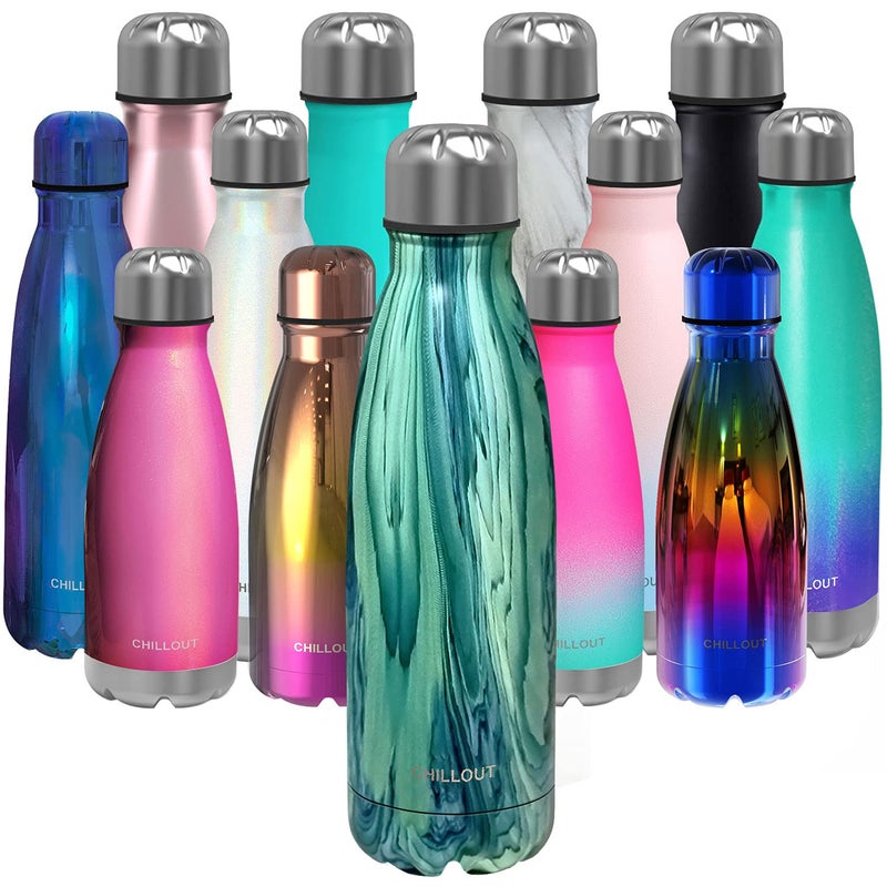 CHILLOUT LIFE Stainless Steel Water Bottle 17 oz Double Wall Insulated Cola Bottle Shape for Cold and Warm Drinks BPA Free Metal Sports Bottle