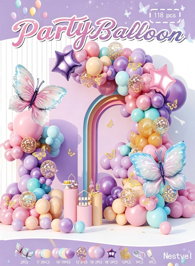 Nestvel 118Pcs Pastel Butterfly Balloon Garland Kit, Party Balloon Decor Toys for Girls & Kids, Birthday Baby Shower Eid Wedding & All Occasion Magical Party Supplies - Image 1