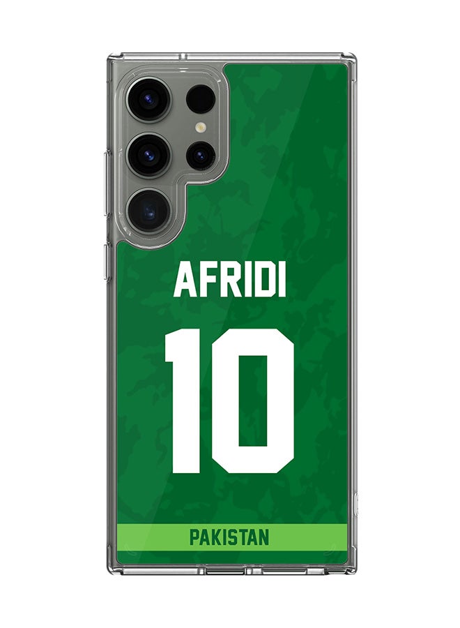 Classic Clear Case for Samsung Galaxy S24 Ultra , Hybrid Soft Case Flexible Edges Thin Transparent Cover - Team Pakistan AFRIDI, Jersey No 10