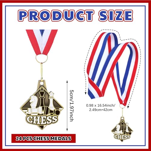 Loetere 24 Pcs Chess Medals Metal Award Medals with Neck Ribbons Trophy Award Prize Gift for Rewards and Competitions - Image 2