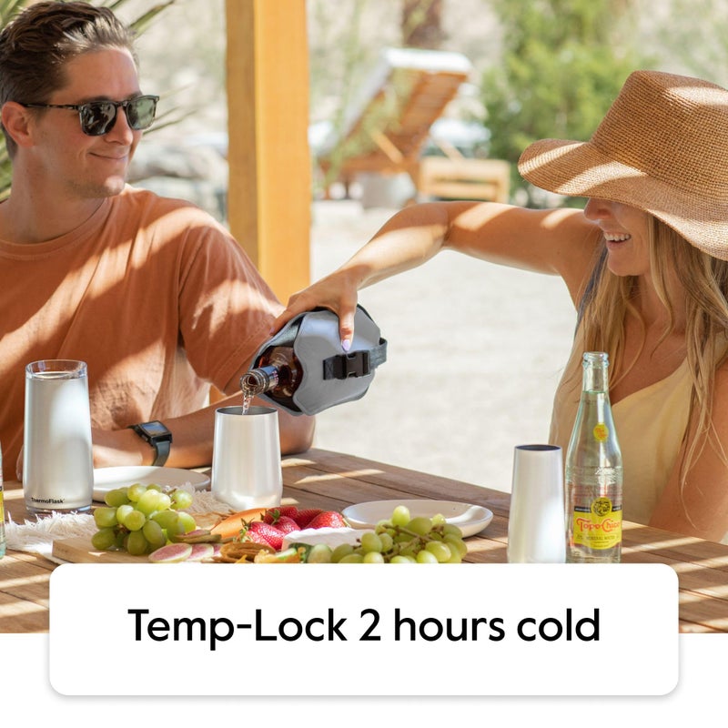 ThermoFlask Wine Bottle Ice Jacket - Wine Bottle Holder with Adjustable Buckle & Strap - Temp-Lock Wine Carrier - Wine Carrier for Travel - Wine Accessory for Brunch, Christmas, Parties & More - Grey - Image 3