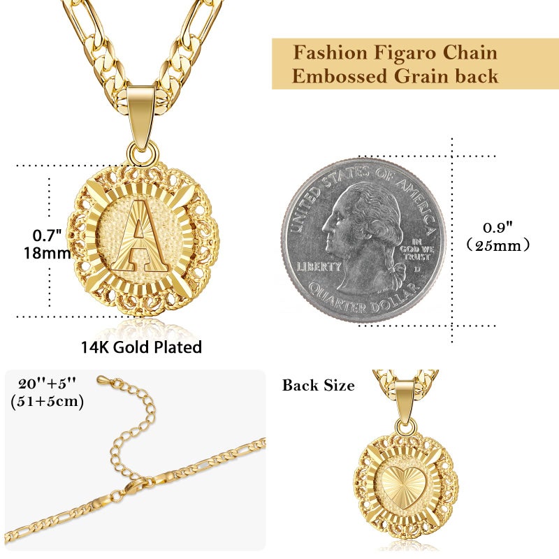 KissYan Initial Necklace for Women,14K Gold Plated Round Letter Pendant Necklace Capital Monogram Necklace Alhpabets from A-Z Figaro Chain Necklace(Gold C) - Image 4