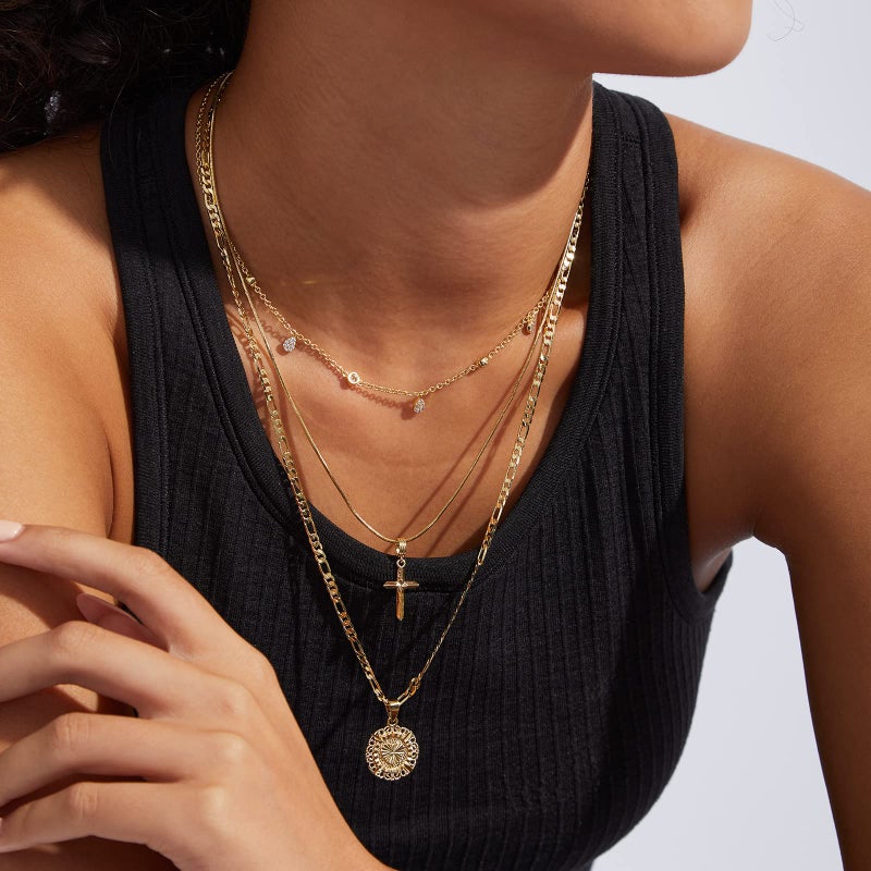 KissYan Initial Necklace for Women,14K Gold Plated Round Letter Pendant Necklace Capital Monogram Necklace Alhpabets from A-Z Figaro Chain Necklace(Gold C) - Image 2