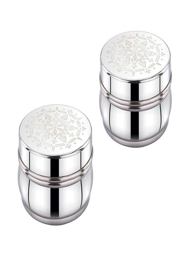 Expresso Stainless Steel Small/Mini Box Dabba/Container/Storage Box, Laser Design, Set of 2 (75 Ml) - Image 1