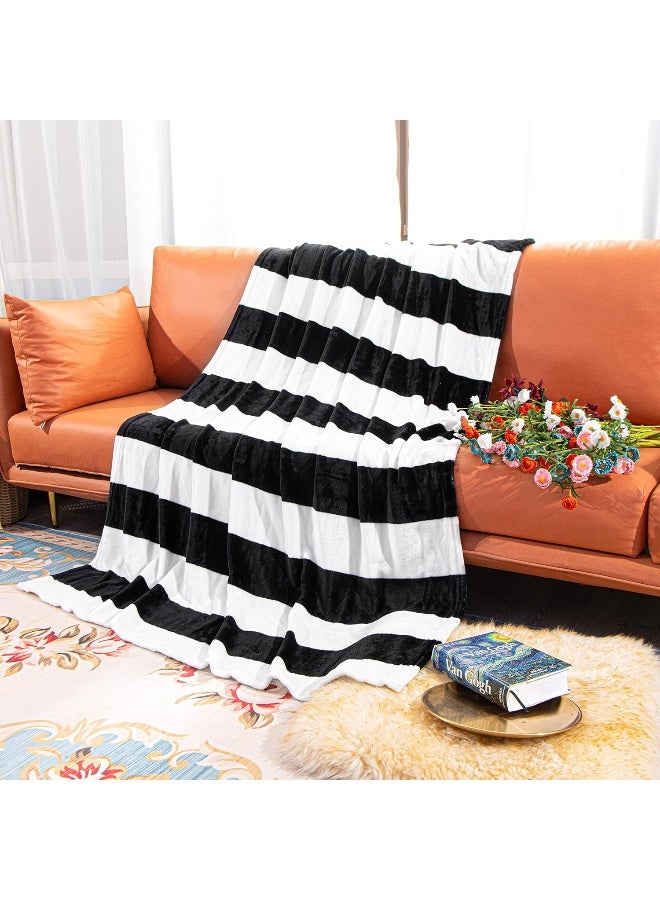 NTBAY Flannel Throw Blanket  Super Soft with Black and White Stripe (51""x68"") - Image 4