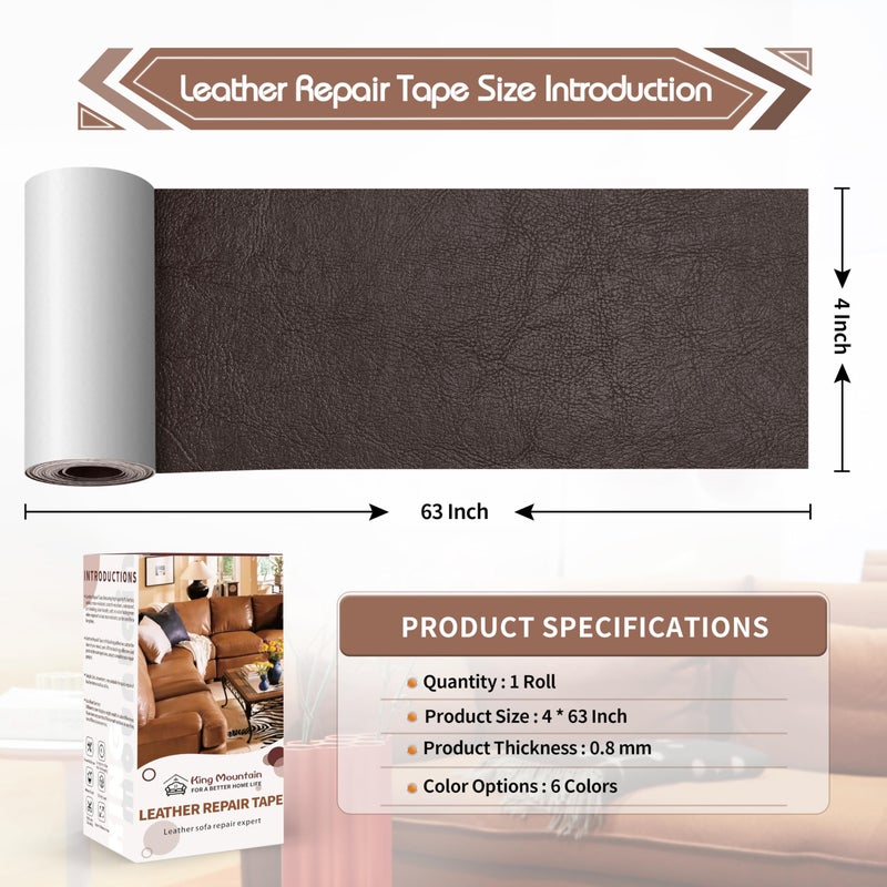 KING MOUNTAIN Leather Repair Patch,4 x 63 Inches self Adhesive Leather Repair Tape for Damaged Leather Furniture, Sofa Seating,Car Seats, Leather Goodsï¼ˆChocolate Brownï¼‰ - Image 4