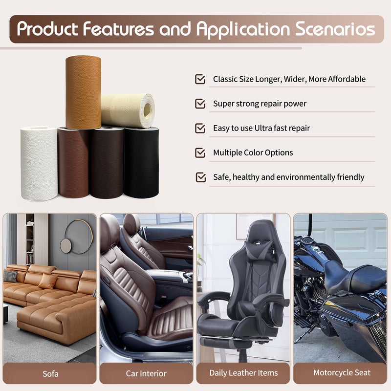 KING MOUNTAIN Leather Repair Patch,4 x 63 Inches self Adhesive Leather Repair Tape for Damaged Leather Furniture, Sofa Seating,Car Seats, Leather Goodsï¼ˆChocolate Brownï¼‰ - Image 5