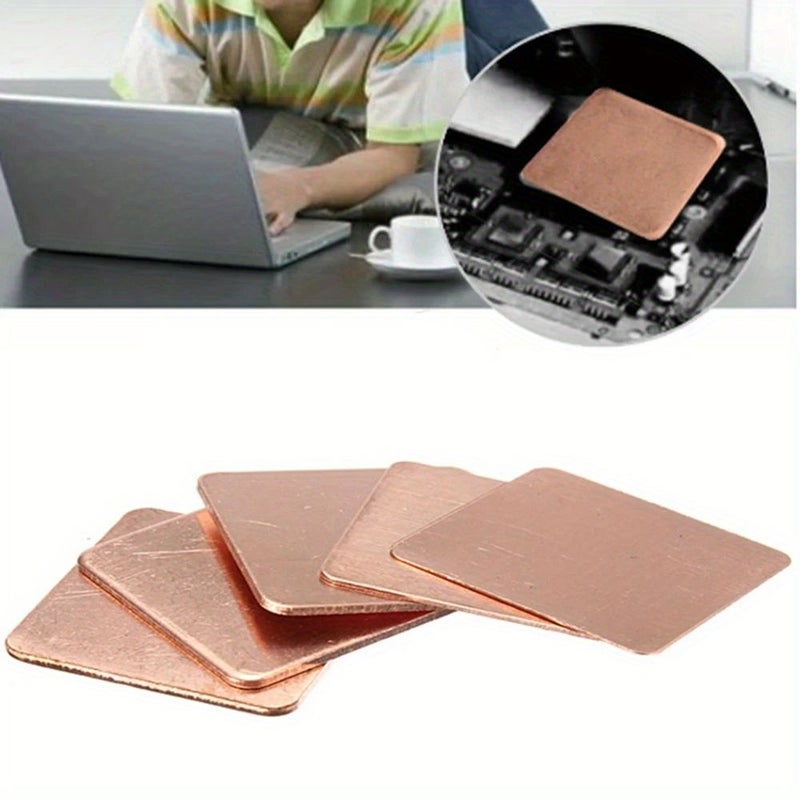 5pcs 20x20x1 2mm Laptop Copper Sheet Shim Thermal Pad Heatsink Plate Strip - Image 1