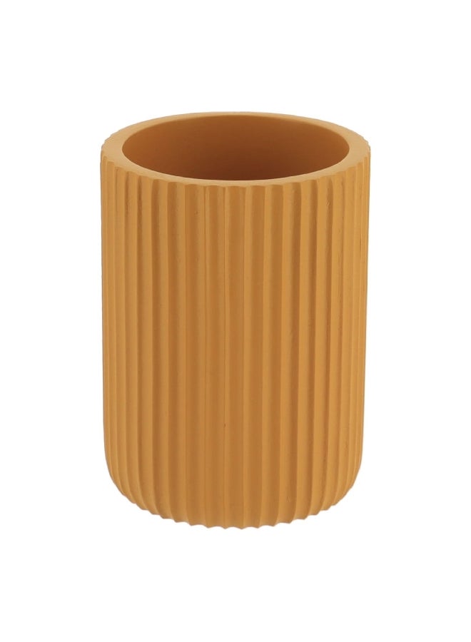 Tendance Round Shaped Striated Polyresin Bathroom Tumbler Mustard Yellow 9.5 x 7 x 7 cm 61103199 - Image 1
