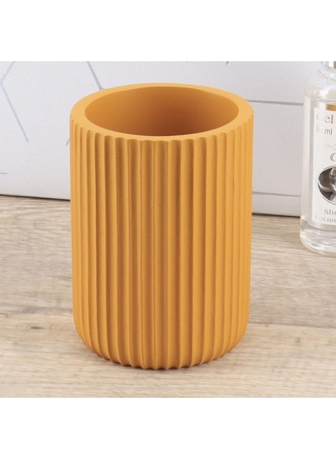 Tendance Round Shaped Striated Polyresin Bathroom Tumbler Mustard Yellow 9.5 x 7 x 7 cm 61103199 - Image 2
