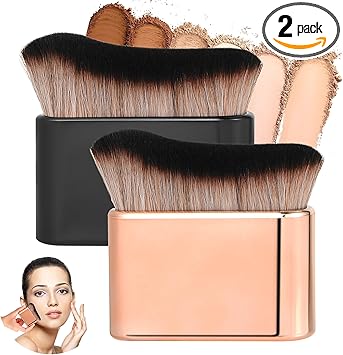 Prasacco فرشاة تان ذات 2 قطعة لتطبيق التان الذاتي لجسم الساق مكياج كابوكي خلط فرشاة بلور باللون الأسود والذهبي الوردي - Image 1