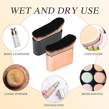 Prasacco فرشاة تان ذات 2 قطعة لتطبيق التان الذاتي لجسم الساق مكياج كابوكي خلط فرشاة بلور باللون الأسود والذهبي الوردي - Image 4