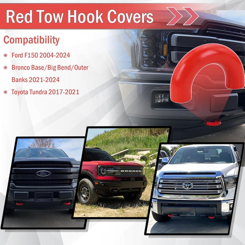 GEATaaT أغطية خطاف السحب المتوافقة مع Ford F150 2004-2024، Bronco Base/Big Bend/Outer Banks 2021-2024، Toyota Tundra 2017-2021 (أحمر) - Image 2