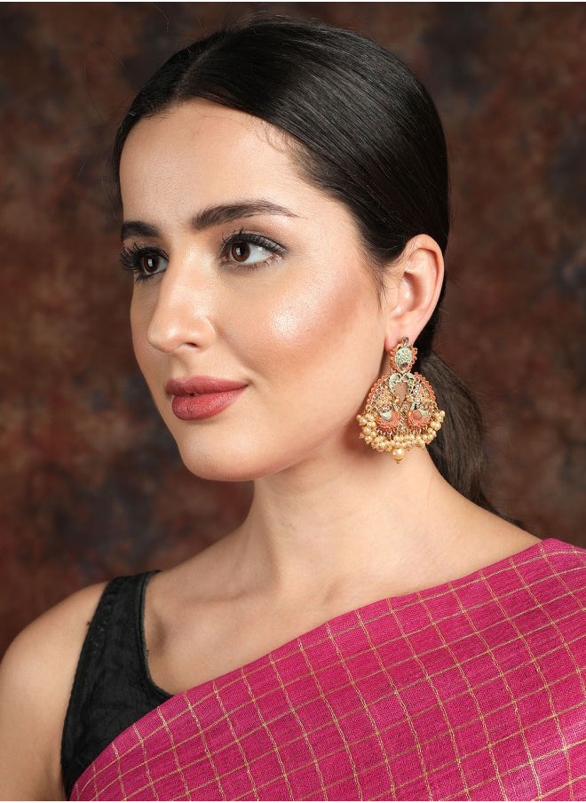 ISHIN Gold-Toned Peacock Shaped Drop Earrings  - Image 1