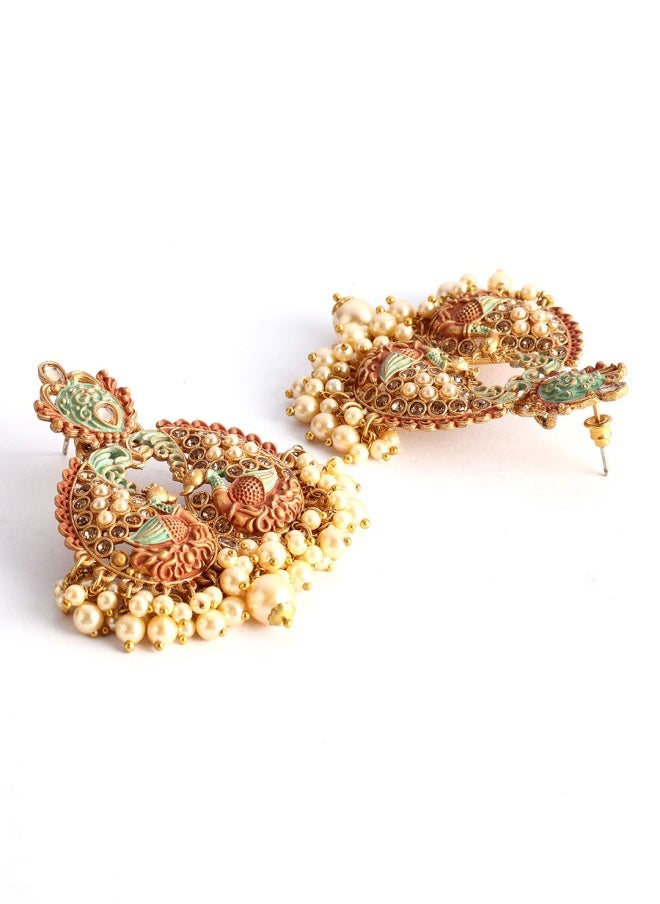 ISHIN Gold-Toned Peacock Shaped Drop Earrings  - Image 3