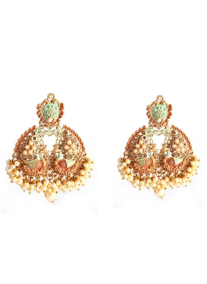 ISHIN Gold-Toned Peacock Shaped Drop Earrings  - Image 2