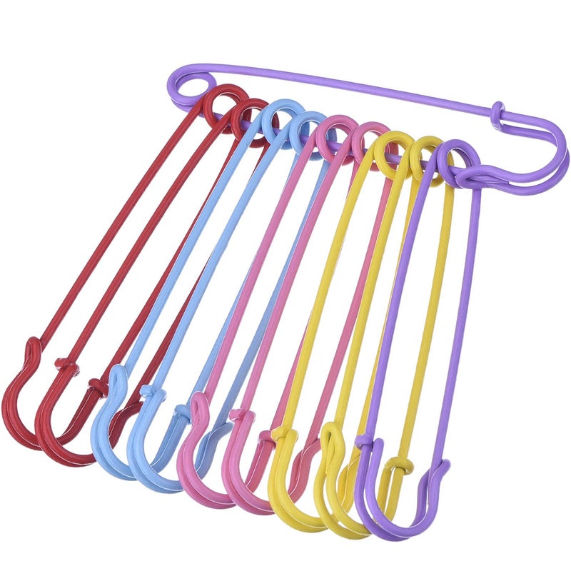 Outus Steel Safety Pins Blanket Pins 4 Inch Extra Large 5 Colors 10 Pieces
