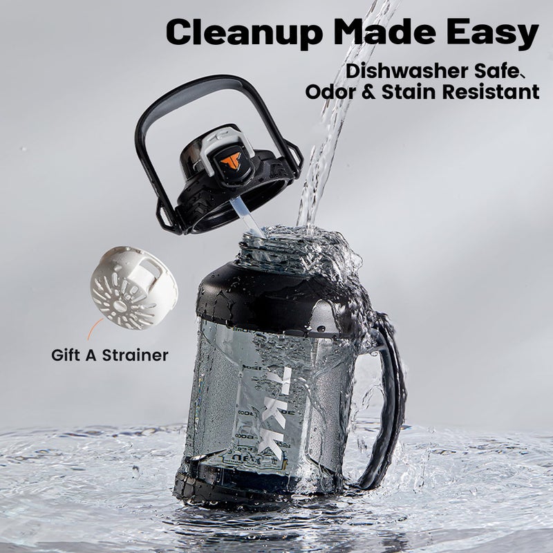 TKK زجاجة ماء رياضية TKK سعة نصف جالون مع قشة غطاء 2 في 1 آمنة في غسالة الصحون خالية من BPA مضادة للتسرب سعة كبيرة زجاجة بلاستيكية من تريتان 1/2 جالون 64 أونصة للم gym والسفر والتخييم في الهواء الطلق باللون الأسود - Image 5