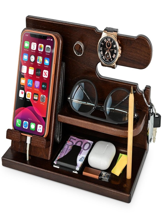TESLYAR Wooden Mobile Phone Holder Nightstand Organizer Desk Organizer for Husband Birthday Gifts for Men or Fathers Anniversary Idea - Image 1