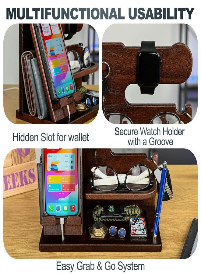 TESLYAR Wooden Mobile Phone Holder Nightstand Organizer Desk Organizer for Husband Birthday Gifts for Men or Fathers Anniversary Idea - Image 3