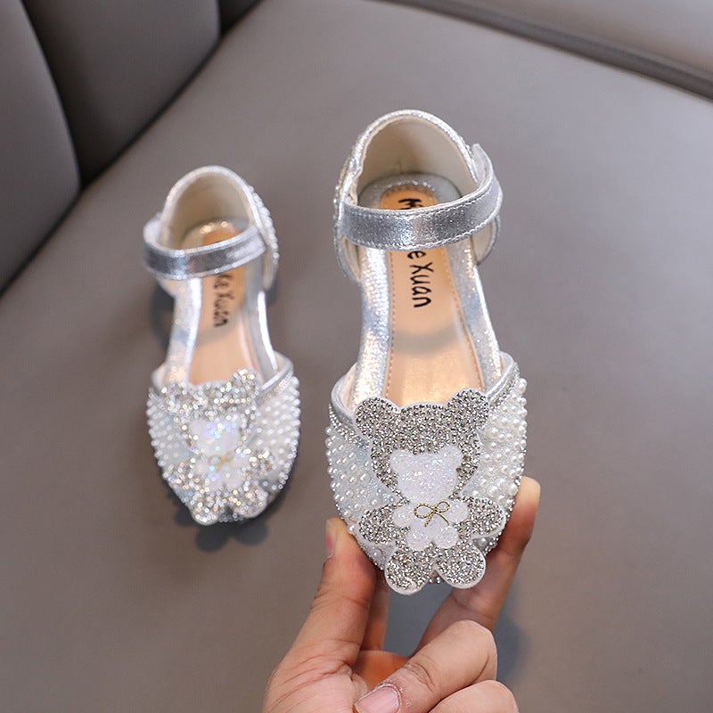 2025 Autumn Lady Cartoon Girl Princess Baby Student Small, Medium And Large Children'S Diamond Dance Performance Leather Shoes Sandals Single - Image 1