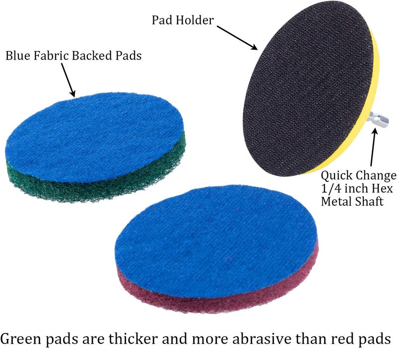 Kichwit 5 Inch Drill Powered Brush Tile Scrubber Scouring Pads, 2 Different Stiffness, 5-Inch Pad Holder with 6 Scrubbing Pads, Cleans Large Flat Areas Perfectly (Drill NOT Included) - Image 3